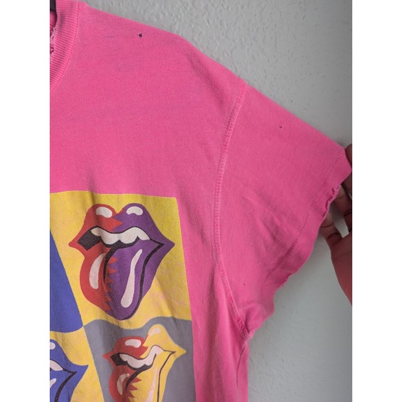 Madeworn tee size XS Rolling Stones '89 multi tongue hot pink‎ distressed RARE - Picture 8 of 9